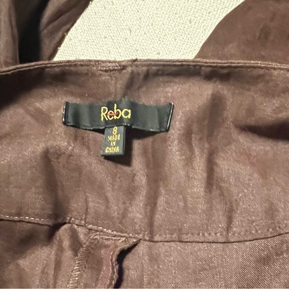 NEW. Reba Size 8 Brown Crinkle Look Ramie Loose Fit Pants With Macrame Belt - Picture 8 of 16